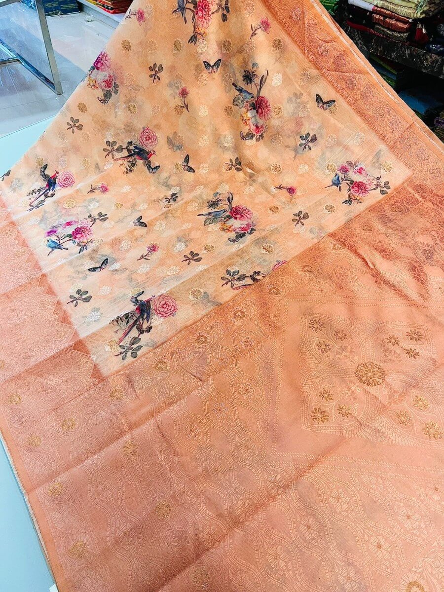 Pretty Peach Cotton Silk Saree With Precious Blouse Piece