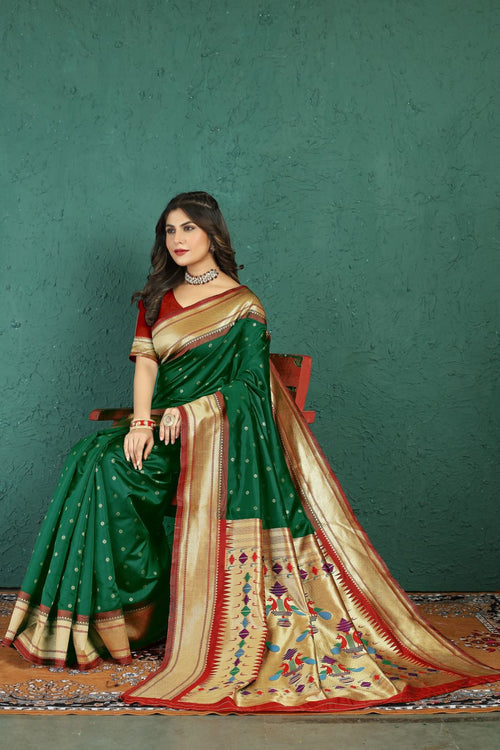 Load image into Gallery viewer, Marvellous Dark Green Paithani Silk Saree With Flattering Blouse Piece
