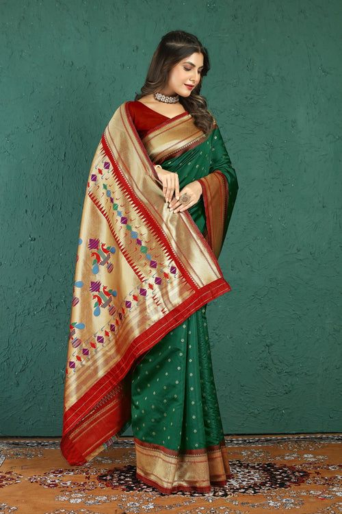 Load image into Gallery viewer, Marvellous Dark Green Paithani Silk Saree With Flattering Blouse Piece
