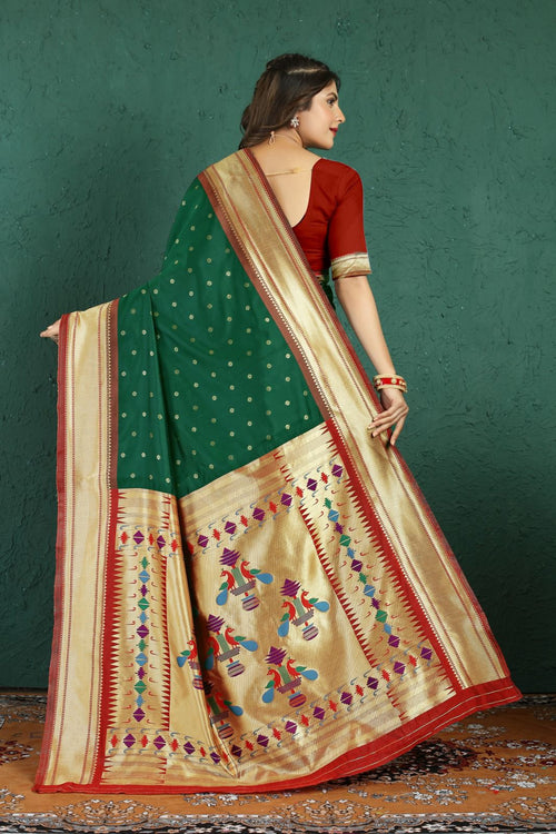 Load image into Gallery viewer, Marvellous Dark Green Paithani Silk Saree With Flattering Blouse Piece
