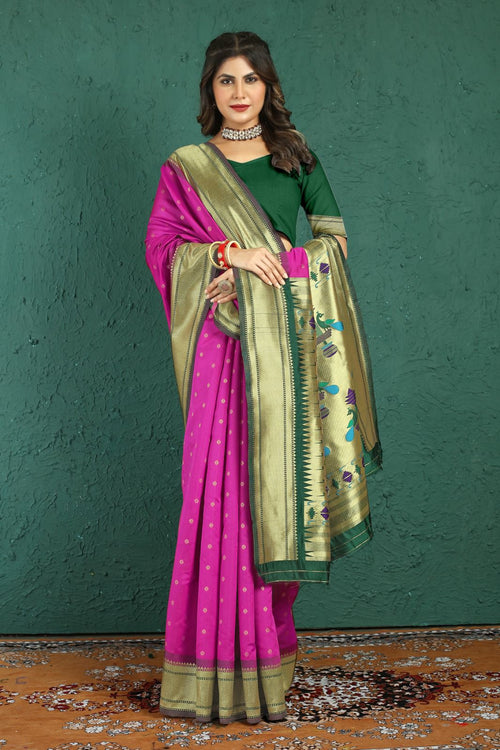 Load image into Gallery viewer, Energetic Dark Pink Paithani Silk Saree With Sensational Blouse Piece
