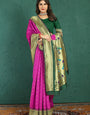 Energetic Dark Pink Paithani Silk Saree With Sensational Blouse Piece