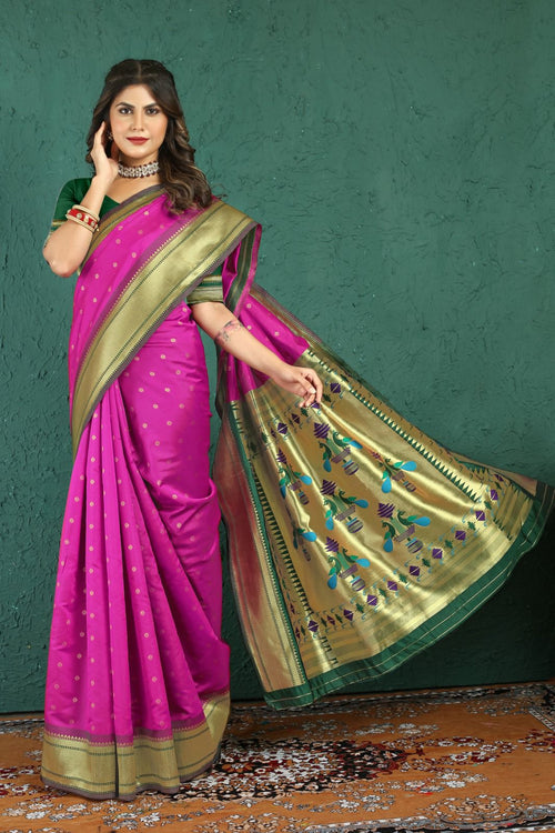 Load image into Gallery viewer, Energetic Dark Pink Paithani Silk Saree With Sensational Blouse Piece
