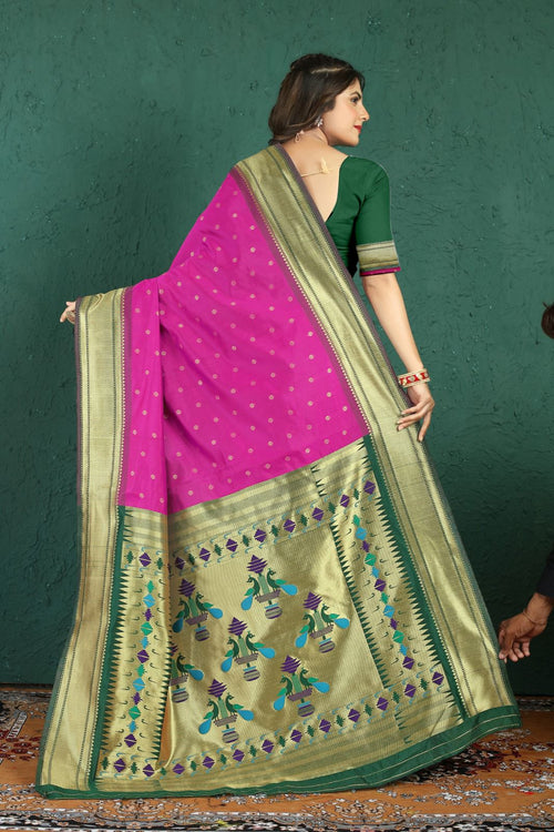 Load image into Gallery viewer, Energetic Dark Pink Paithani Silk Saree With Sensational Blouse Piece
