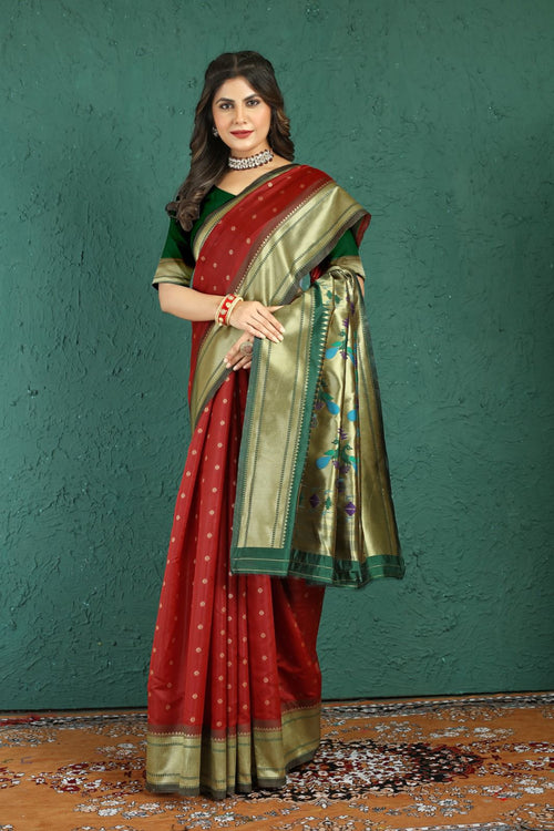 Load image into Gallery viewer, Gorgeous Maroon Paithani Silk Saree With Alluring Blouse Piece
