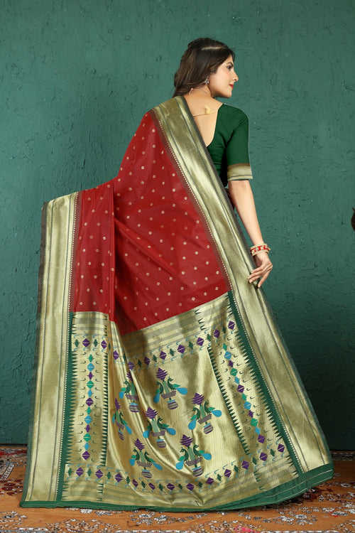 Maroon Paithani Silk Jacquard Woven Saree