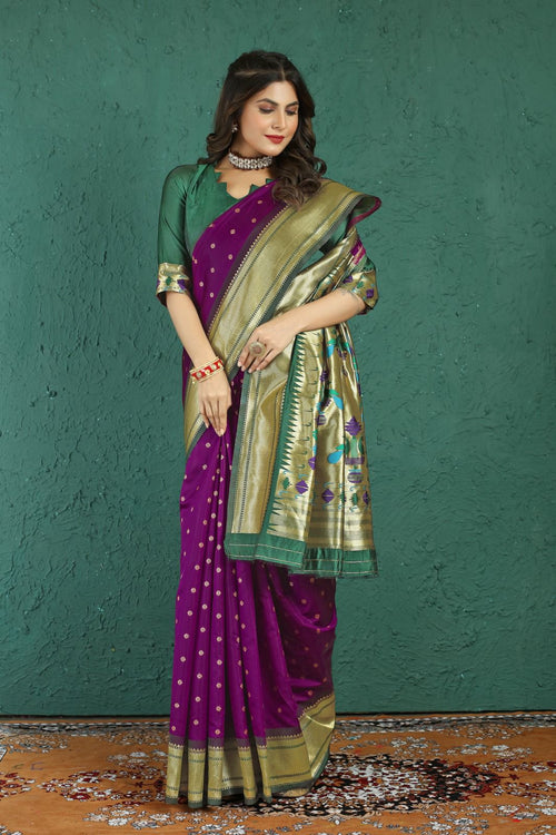 Load image into Gallery viewer, Skinny Purple Paithani Silk Saree With Capricious Blouse Piece
