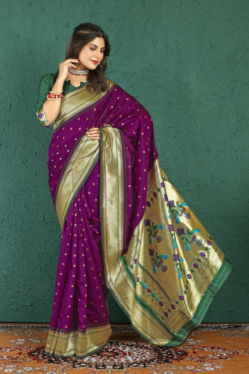 Load image into Gallery viewer, Skinny Purple Paithani Silk Saree With Capricious Blouse Piece
