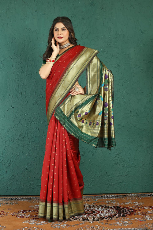 Load image into Gallery viewer, Unique Red Paithani Silk Saree With Gratifying Blouse Piece
