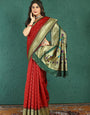 Unique Red Paithani Silk Saree With Gratifying Blouse Piece