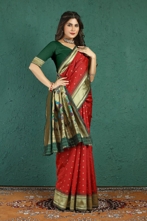 Load image into Gallery viewer, Unique Red Paithani Silk Saree With Gratifying Blouse Piece
