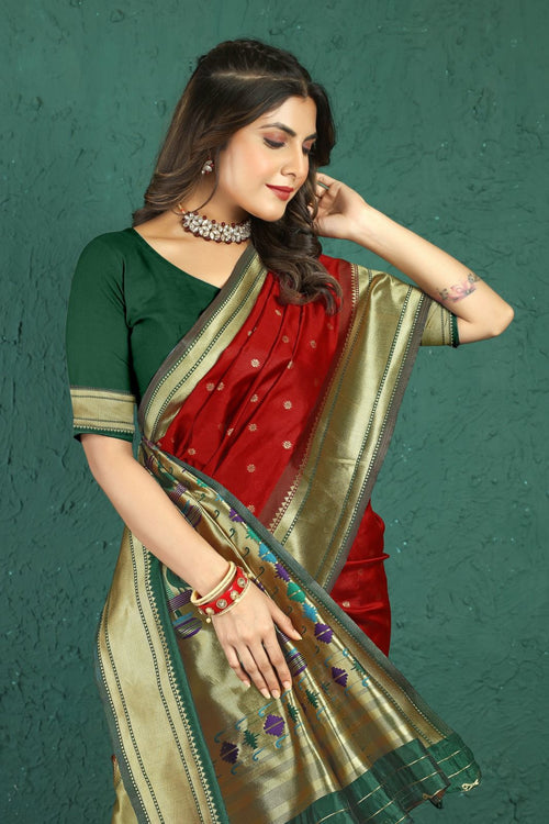 Load image into Gallery viewer, Unique Red Paithani Silk Saree With Gratifying Blouse Piece
