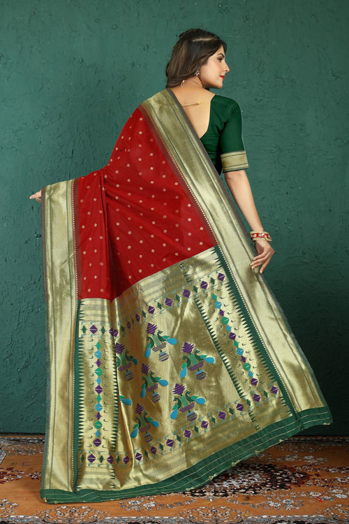 Load image into Gallery viewer, Unique Red Paithani Silk Saree With Gratifying Blouse Piece
