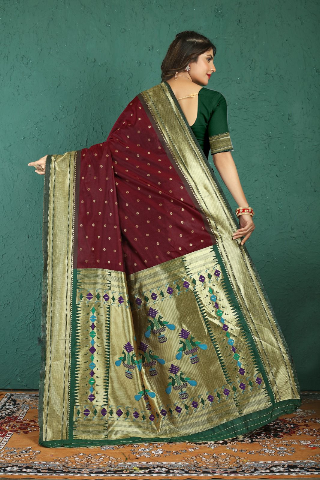 Engrossing Wine Paithani Silk Saree With Jazzy Blouse Piece