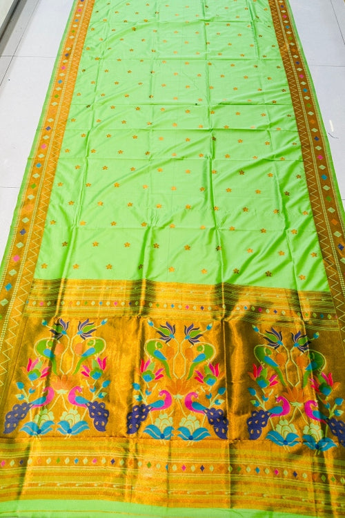 Load image into Gallery viewer, Appealing Pista Paithani Silk Saree With Ethnic Blouse Piece
