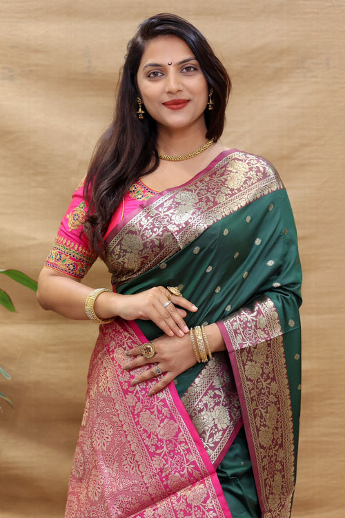 Dark Green Kanchipuram Silk Saree – Desically Ethnic