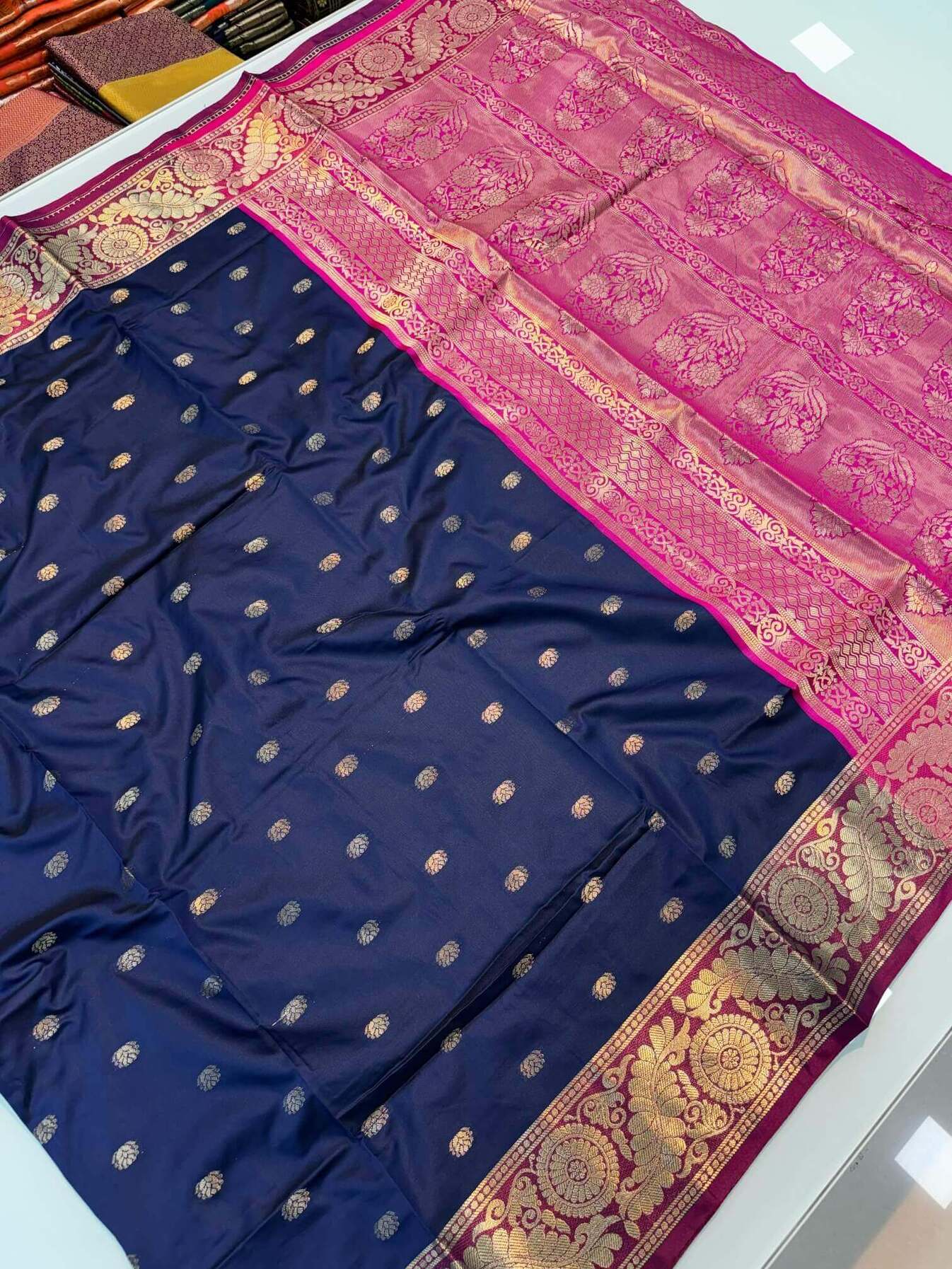 Excellent Navy Blue Soft Banarasi Silk Saree With Ailurophile Blouse