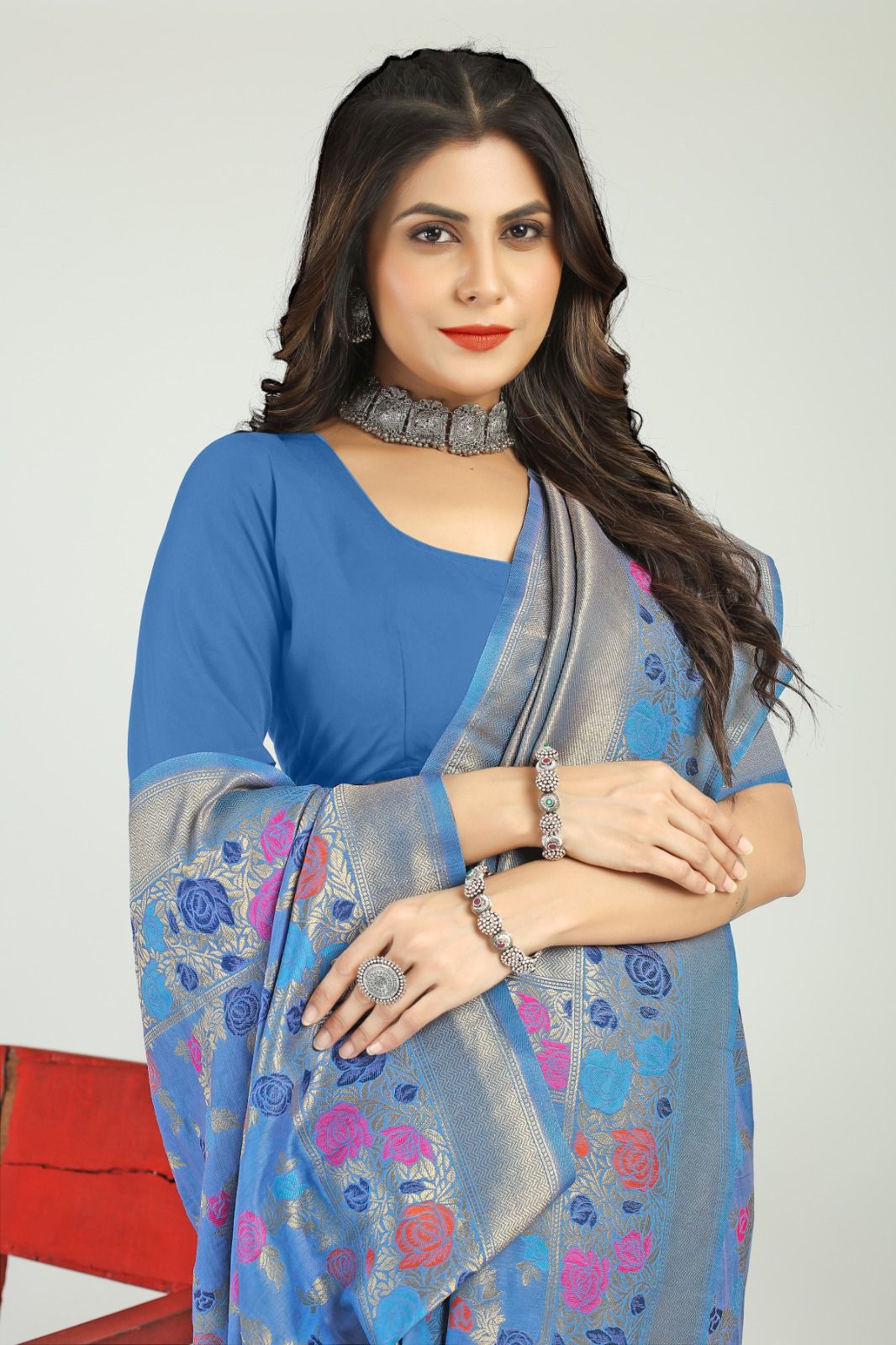 Amazing Firozi Linen Silk Saree With Sophisticated Blouse Piece