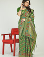 Refreshing Green Linen Silk Saree With Alluring Blouse Piece