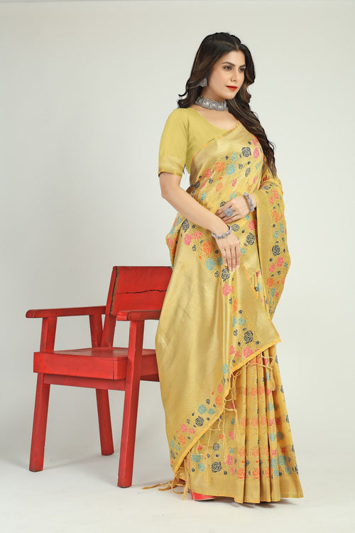 Load image into Gallery viewer, Glorious Lemon Linen Silk Saree With Attractive Blouse Piece
