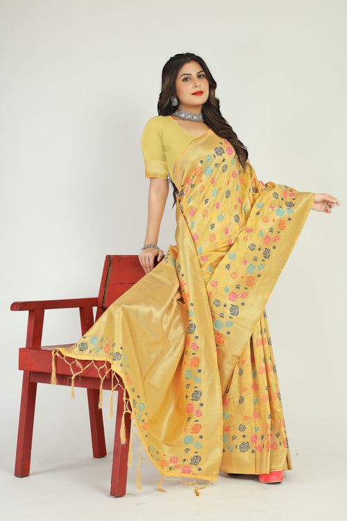 Load image into Gallery viewer, Glorious Lemon Linen Silk Saree With Attractive Blouse Piece
