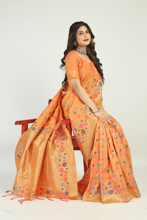 Load image into Gallery viewer, Outstanding Peach Linen Silk Saree With Invaluable Blouse Piece
