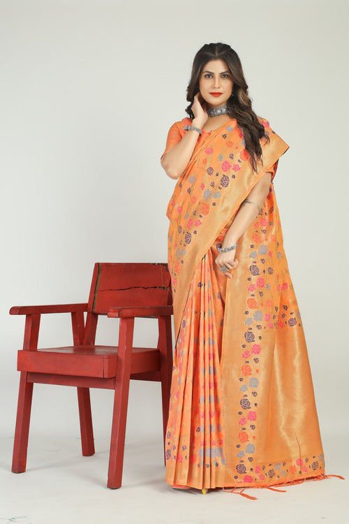 Load image into Gallery viewer, Outstanding Peach Linen Silk Saree With Invaluable Blouse Piece
