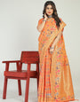 Outstanding Peach Linen Silk Saree With Invaluable Blouse Piece
