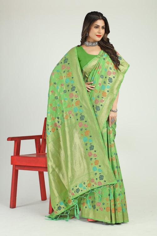 Load image into Gallery viewer, Stylish Pista Linen Silk Saree With Dazzling Blouse Piece
