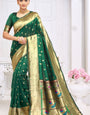 Prettiest Dark Green Paithani Silk Saree With Captivating Blouse Piece