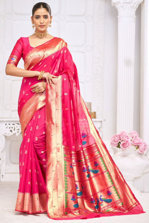 Load image into Gallery viewer, Adorable Dark Pink Paithani Silk Saree With Impressive Blouse Piece
