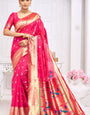 Adorable Dark Pink Paithani Silk Saree With Impressive Blouse Piece