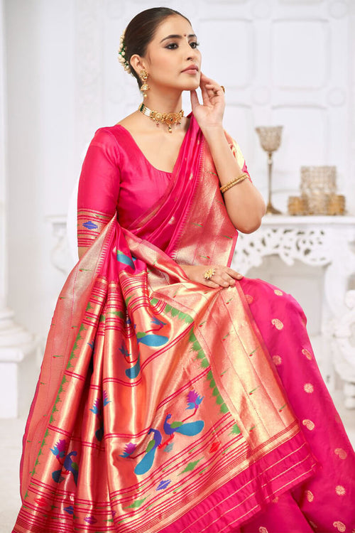 Load image into Gallery viewer, Adorable Dark Pink Paithani Silk Saree With Impressive Blouse Piece
