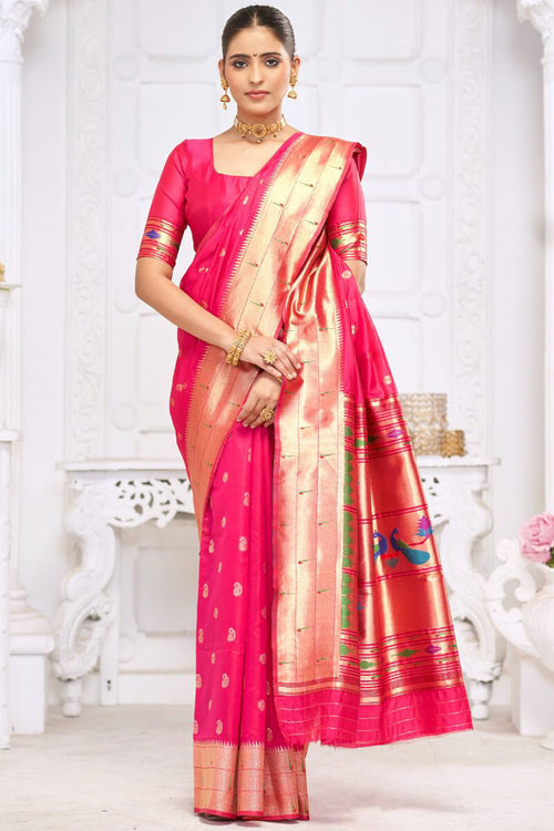 Load image into Gallery viewer, Adorable Dark Pink Paithani Silk Saree With Impressive Blouse Piece
