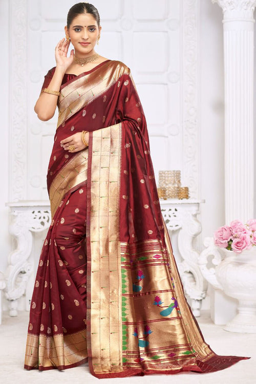 Load image into Gallery viewer, Invaluable Maroon Paithani Silk Saree With Wonderful Blouse Piece
