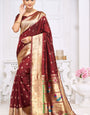 Invaluable Maroon Paithani Silk Saree With Wonderful Blouse Piece