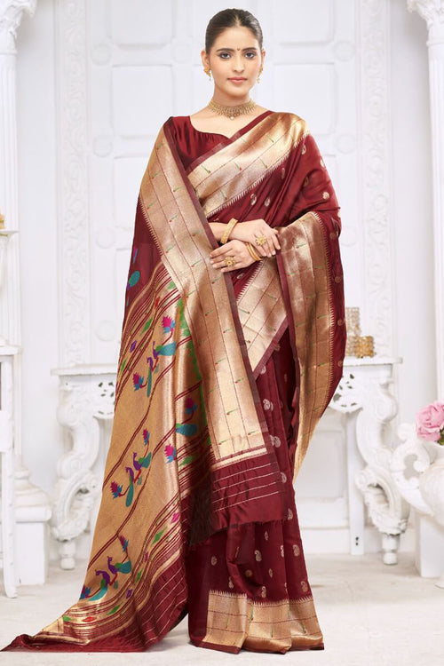 Load image into Gallery viewer, Invaluable Maroon Paithani Silk Saree With Wonderful Blouse Piece
