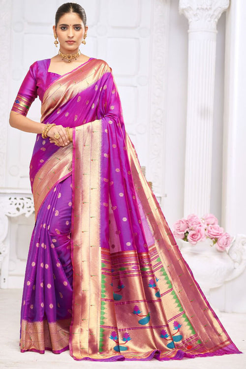 Load image into Gallery viewer, Wonderful Purple Paithani Silk Saree With Charming Blouse Piece
