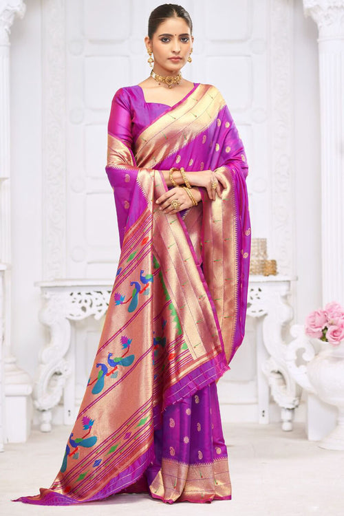 Load image into Gallery viewer, Wonderful Purple Paithani Silk Saree With Charming Blouse Piece
