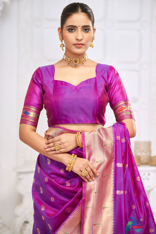 Load image into Gallery viewer, Wonderful Purple Paithani Silk Saree With Charming Blouse Piece
