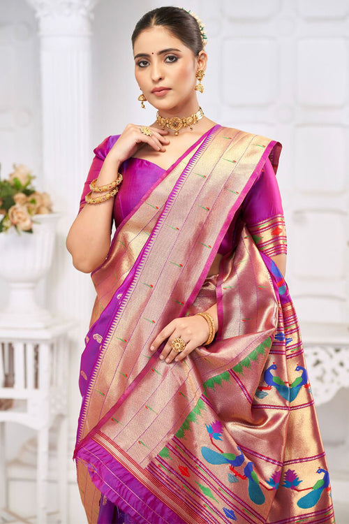 Load image into Gallery viewer, Wonderful Purple Paithani Silk Saree With Charming Blouse Piece
