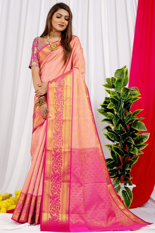 Load image into Gallery viewer, Extraordinary Baby Pink Soft Banarasi Silk Saree With Impressive Blouse Piece
