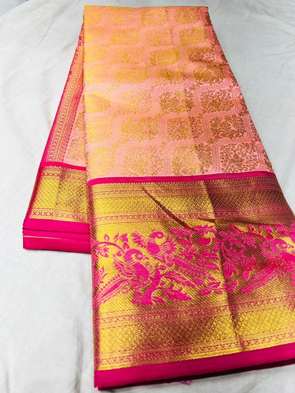 Extraordinary Baby Pink Soft Banarasi Silk Saree With Impressive Blouse Piece