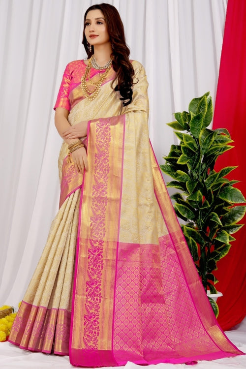 Load image into Gallery viewer, Lovely Beige Soft Banarasi Silk Saree With Impressive Blouse Piece
