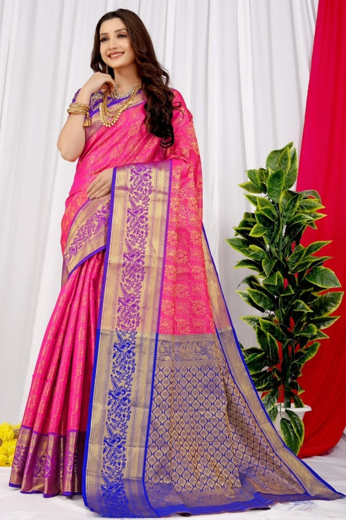 Load image into Gallery viewer, Sophisticated Dark Pink Soft Banarasi Silk Saree With Impressive Blouse Piece
