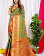 Gleaming Green Soft Banarasi Silk Saree With Impressive Blouse Piece