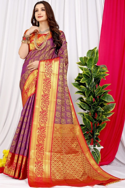 Load image into Gallery viewer, Attractive Purple Soft Banarasi Silk Saree With Impressive Blouse Piece
