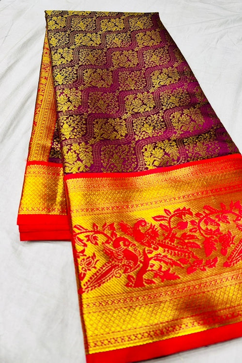 Load image into Gallery viewer, Attractive Purple Soft Banarasi Silk Saree With Impressive Blouse Piece
