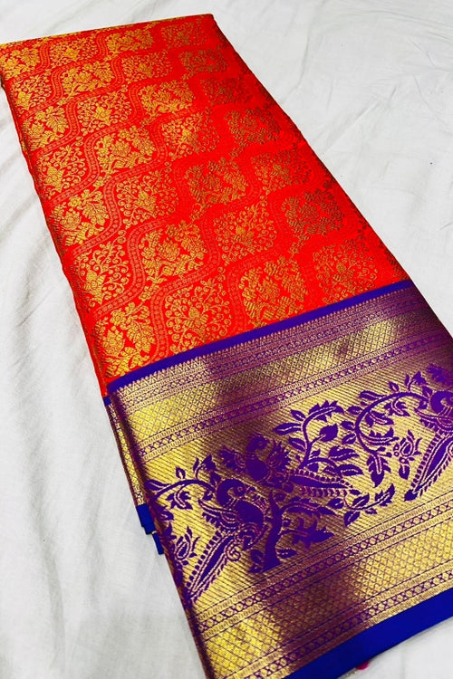 Load image into Gallery viewer, Refreshing Red Soft Banarasi Silk Saree With Impressive Blouse Piece
