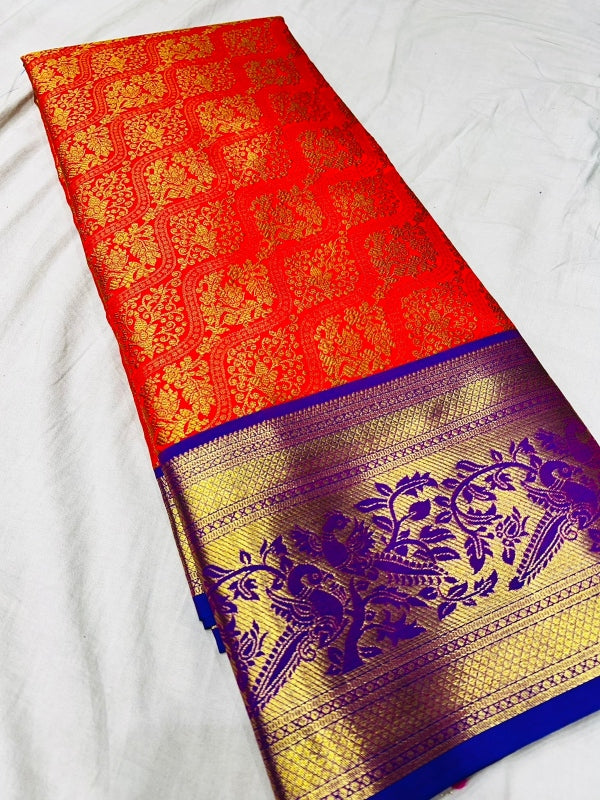 Refreshing Red Soft Banarasi Silk Saree With Impressive Blouse Piece